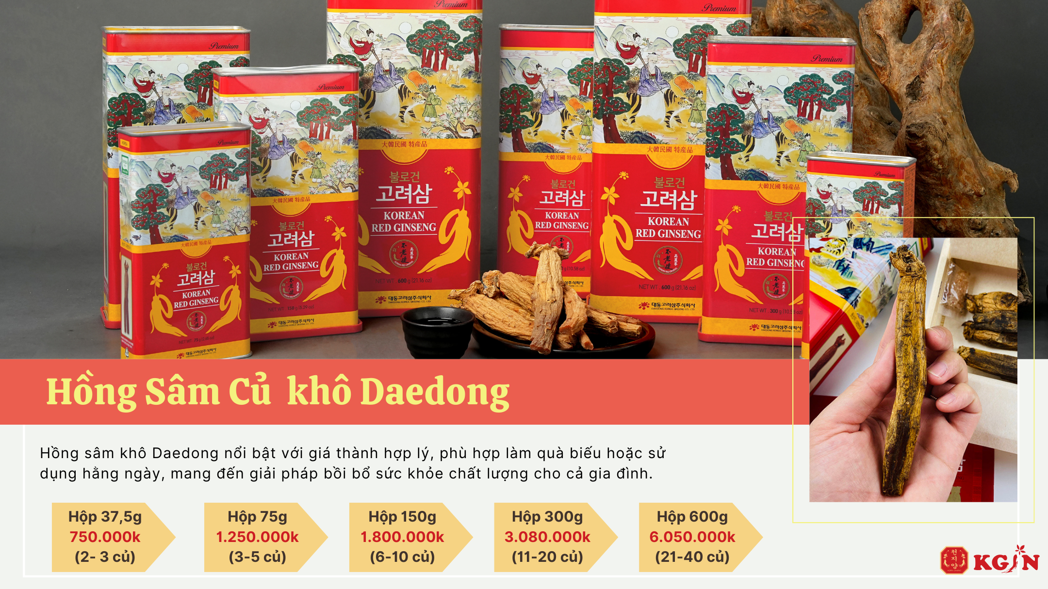 Bảng giá sâm củ khô Hàn Quốc nhập khẩu